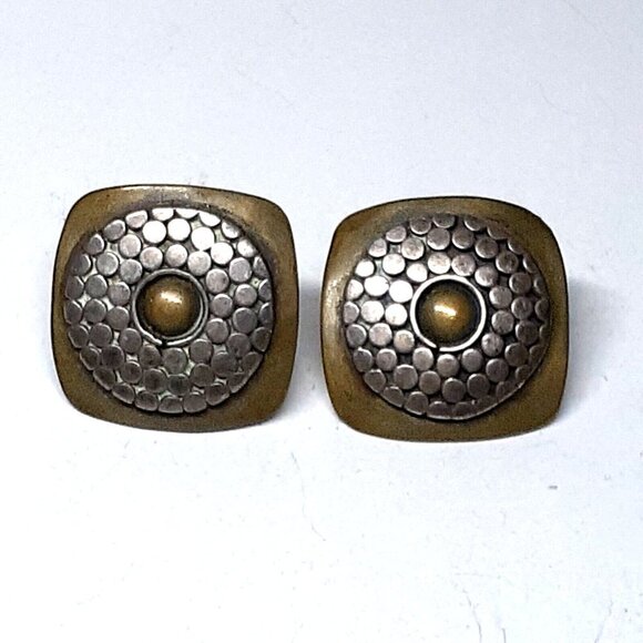 Marjorie Baer Earrings MBSF signed Mixed Metal Modernist Hand Made Hammered 1" - Picture 6 of 12